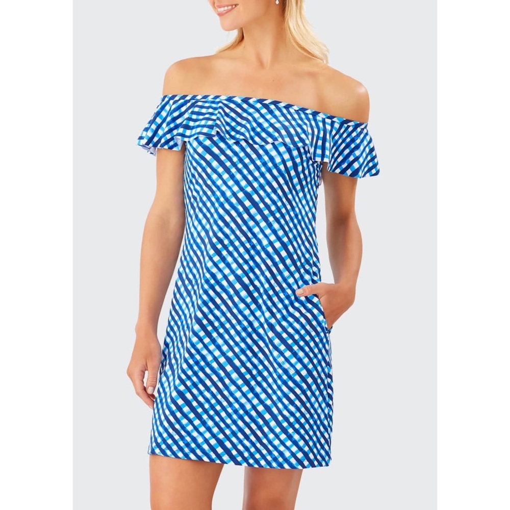 Tommy Bahama Harbour Island Spa Dress small azure blue check gingham NWT - Picture 11 of 11